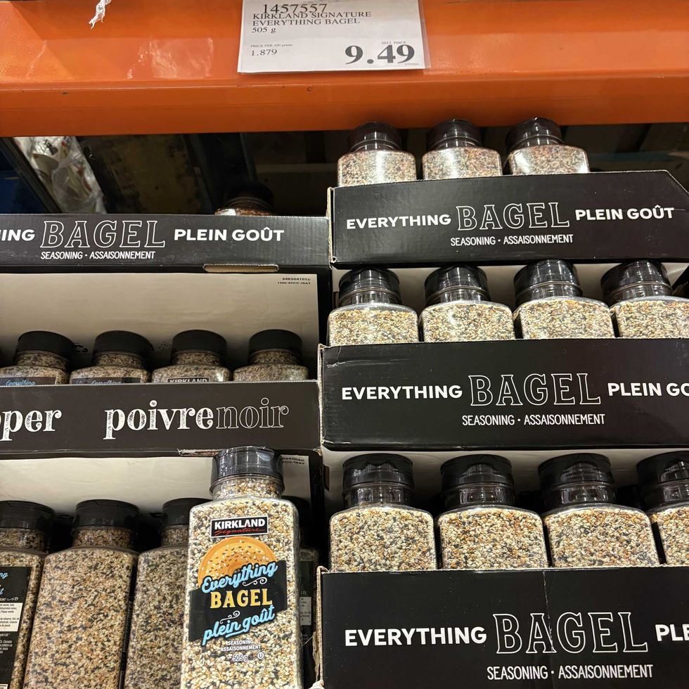 bottles of Kirkland Signature everything bagel seasoning at costco