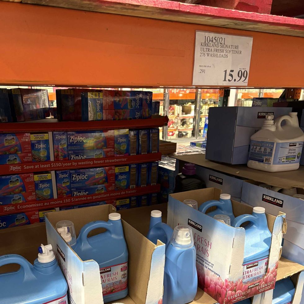 bottles of Kirkland Signature liquid fabric softener at costco