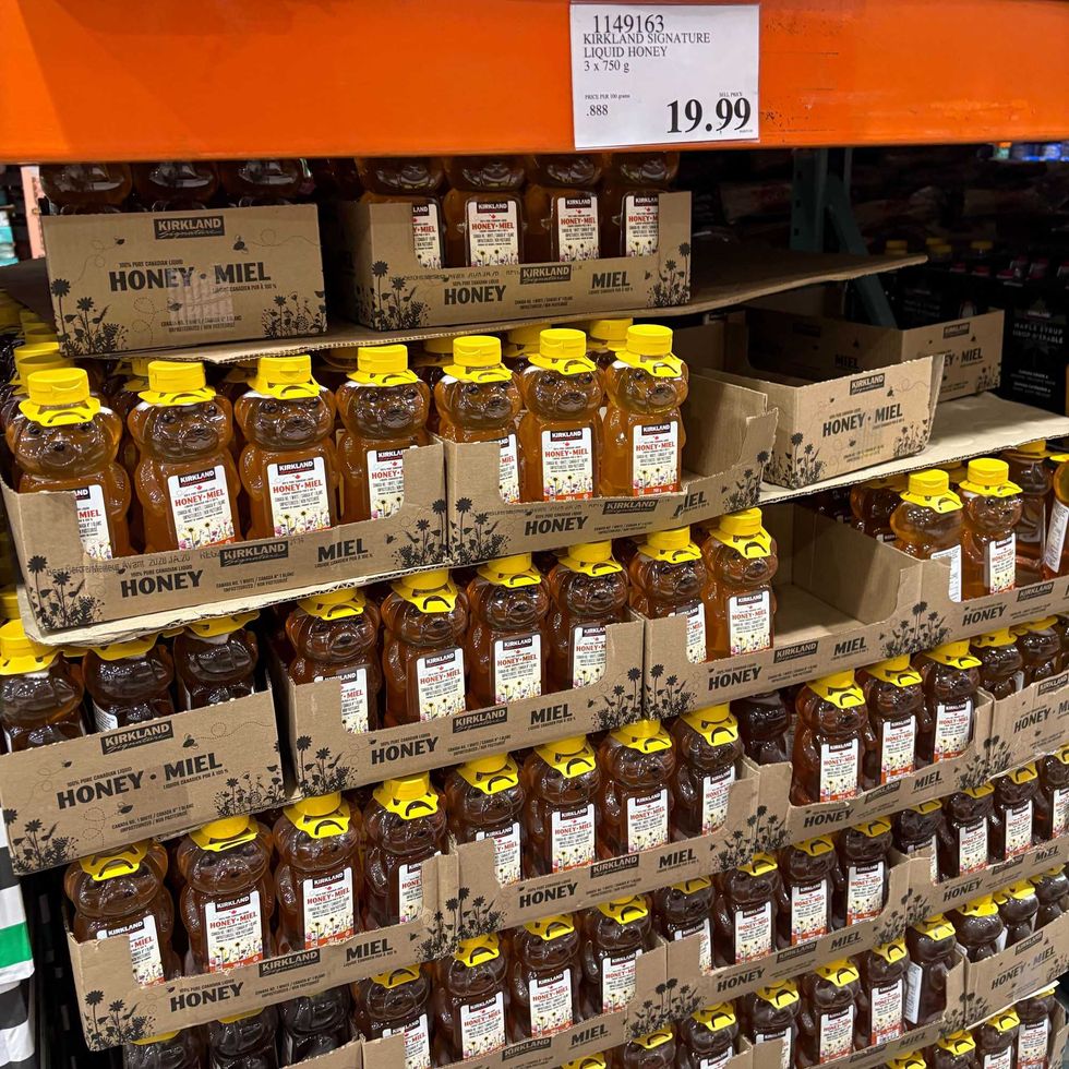 bottles of Kirkland Signature liquid honey at costco