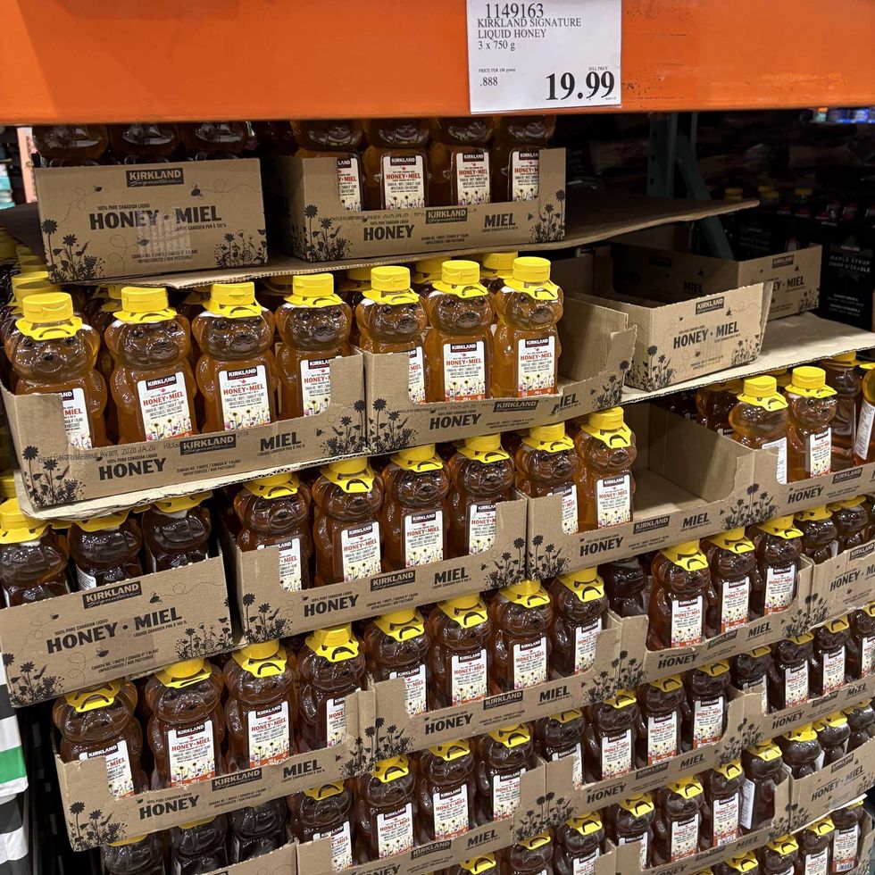 bottles of Kirkland Signature liquid honey at costco