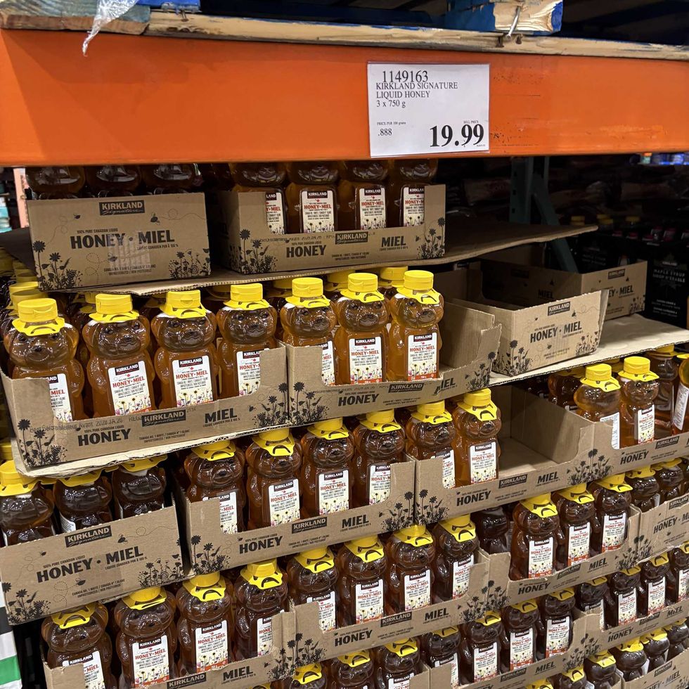bottles of Kirkland Signature liquid honey at costco