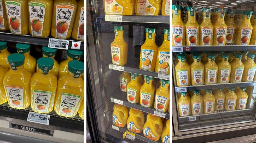 bottles of simply orange juice at metro, longo's and fortinos