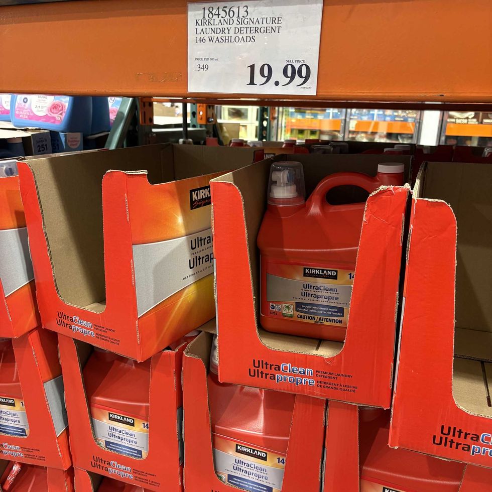 bottles of \u200bKirkland Signature liquid laundry detergent at Costco