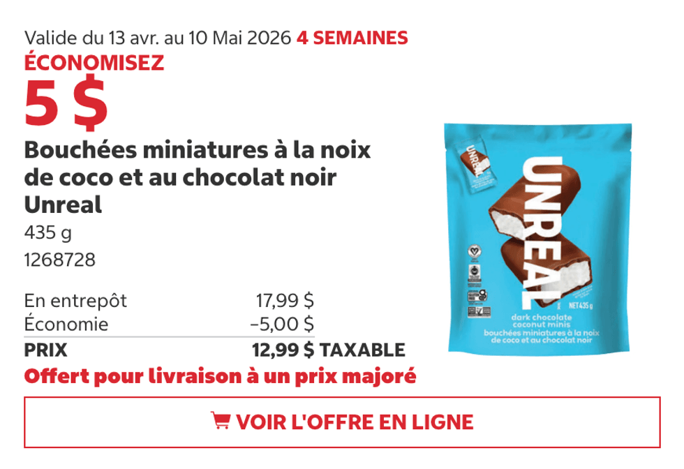 Bouch\u00e9es miniatures \u00e0 la noix de coco et chocolat noir Unreal au Costco.