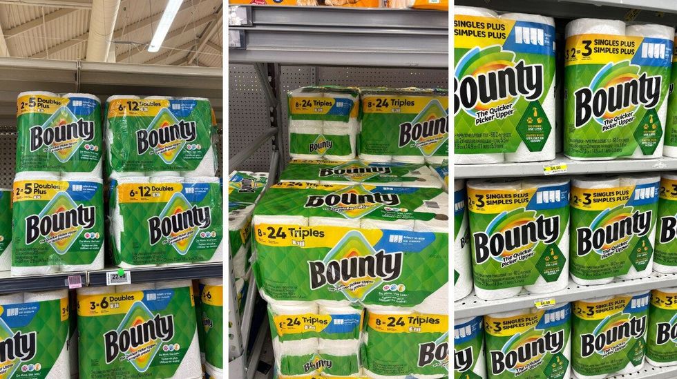 bounty paper towels on shelves at loblaws, walmart and dollarama