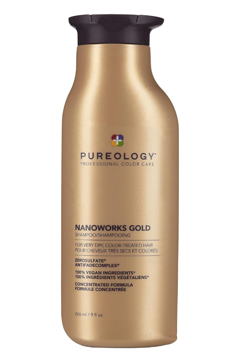 Bouteille dor\u00e9e de shampoing Nanoworks Gold de la marque Pureology.