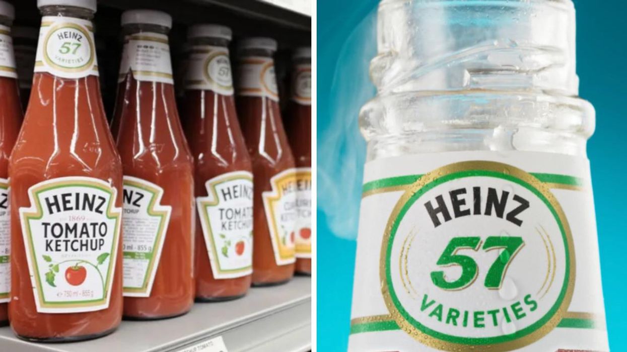 Bouteilles de ketchup sur les tablettes. Droite : Nouveau ketchup froid.