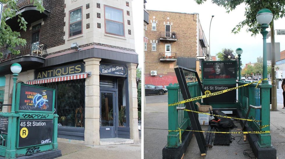 Boutique d'antiquit\u00e9s et station de m\u00e9tro new-yorkaise \u00e0 Montr\u00e9al.