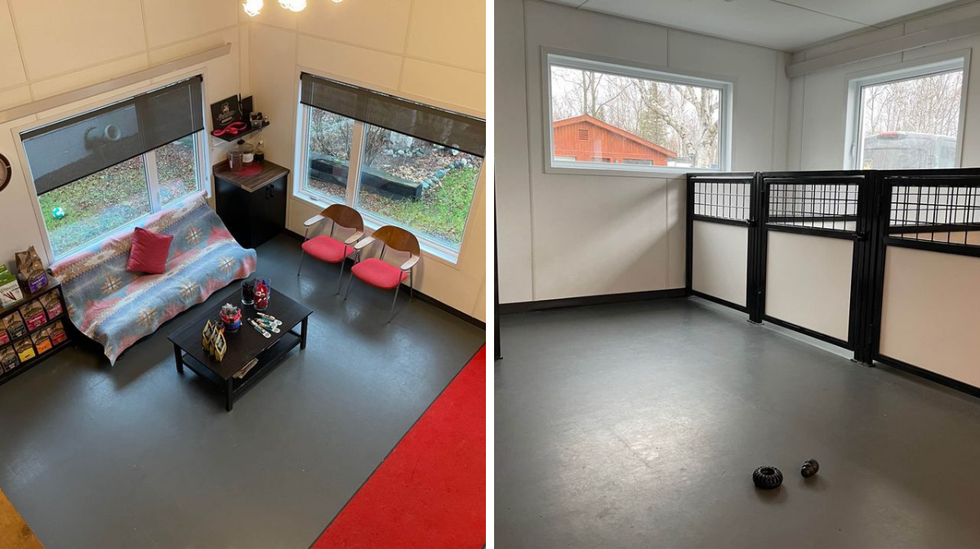 Boutique. Droite : Gymnase.