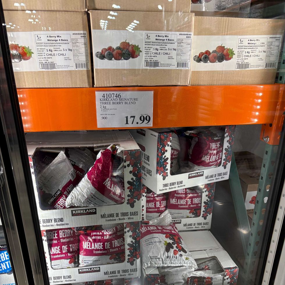boxes and bags of frozen berries at costco business centre