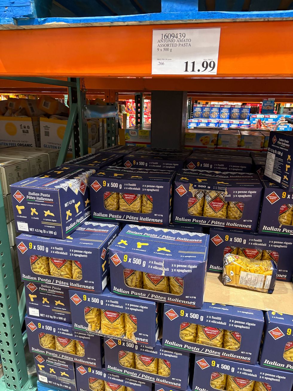 boxes of antonio amato pasta at costco