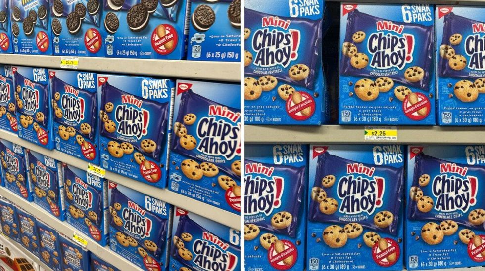 boxes of chips ahoy mini cookies at dollarama in 2025. right: boxes of chips ahoy mini cookies at dollarama in 2023