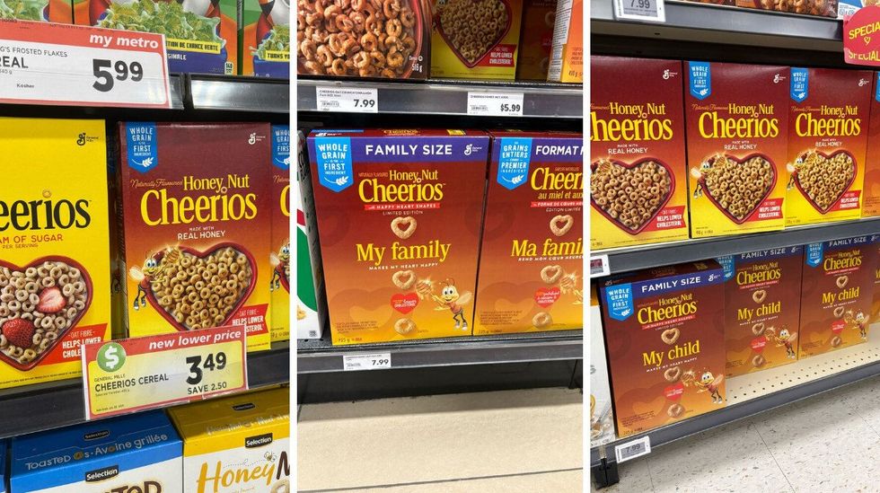 boxes of honey nut cheerios cereal at metro, longo's and fortinos