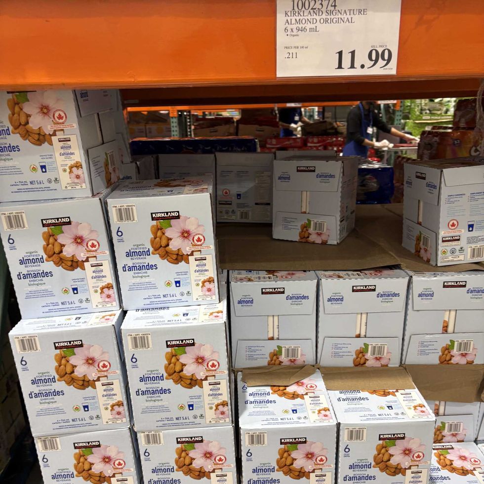 boxes of Kirkland Signature almond beverage at costco