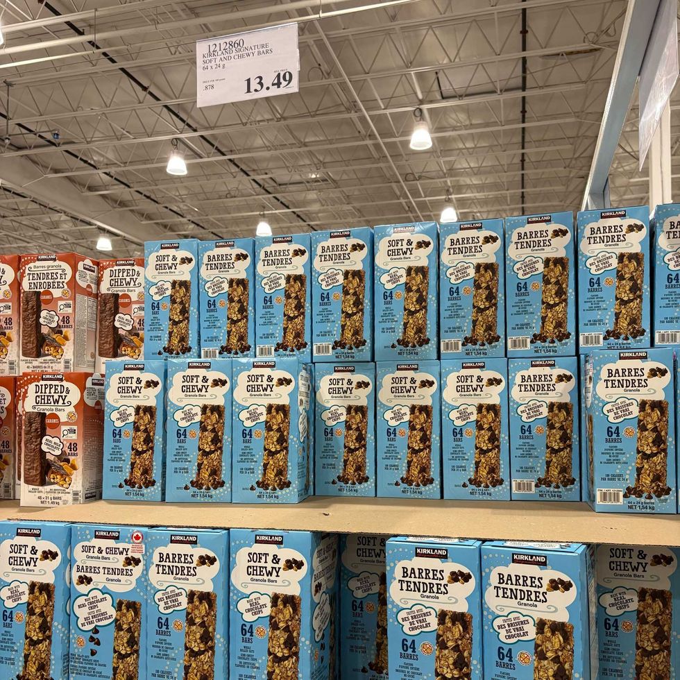 boxes of Kirkland Signature chocolate chip granola bars at costco