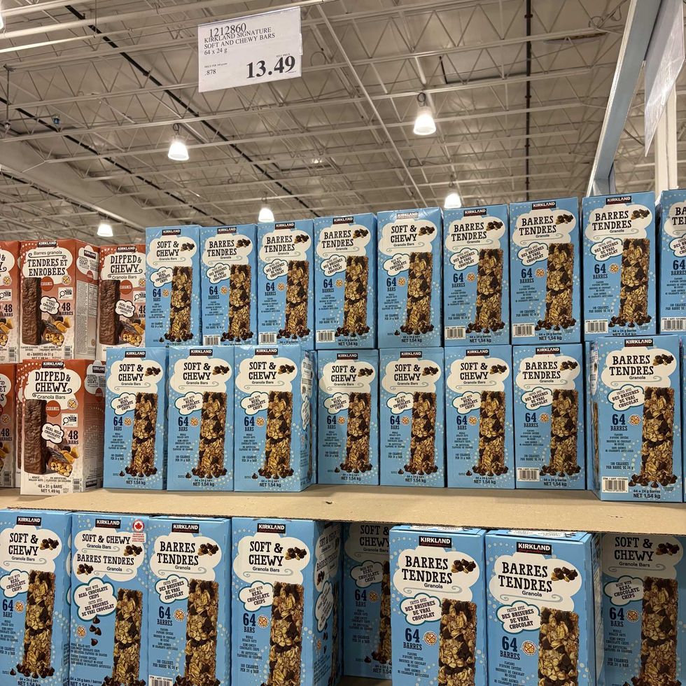 boxes of Kirkland Signature chocolate chip granola bars at costco