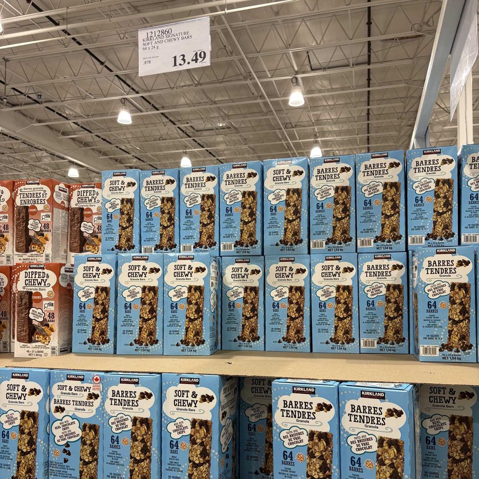 boxes of Kirkland Signature chocolate chip granola bars at costco
