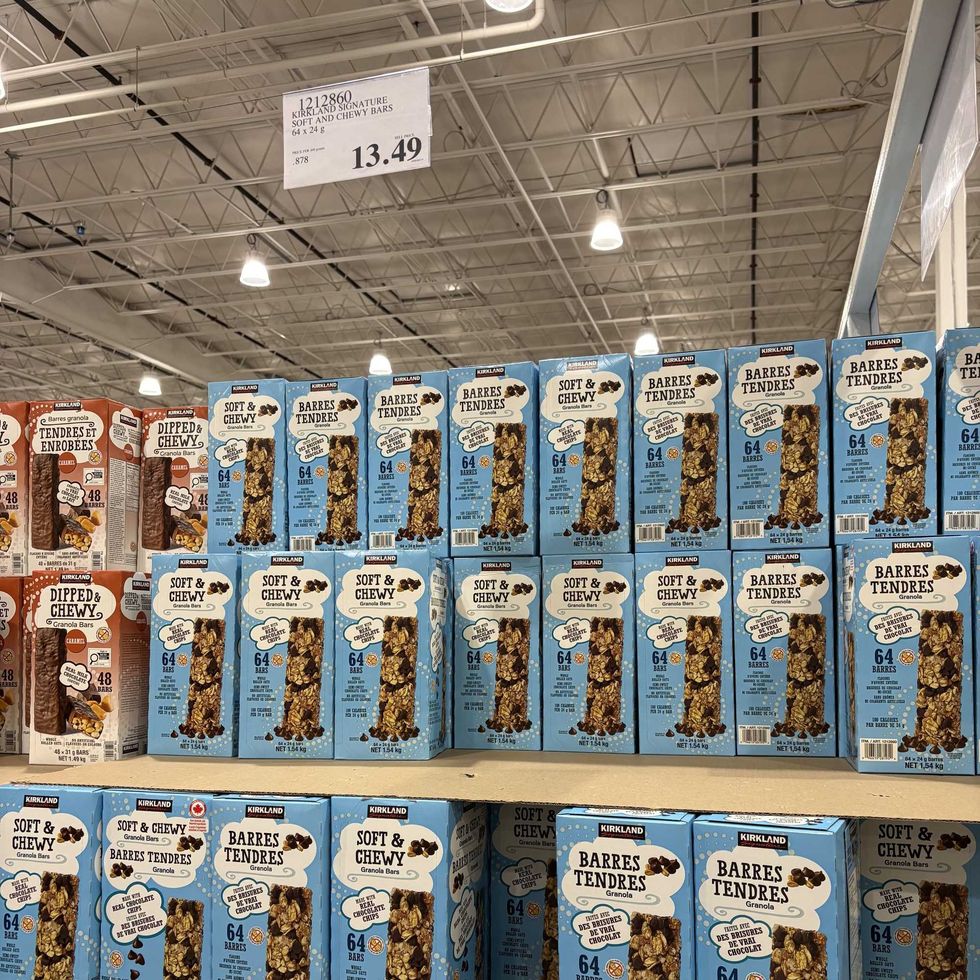 boxes of Kirkland Signature chocolate chip granola bars at costco