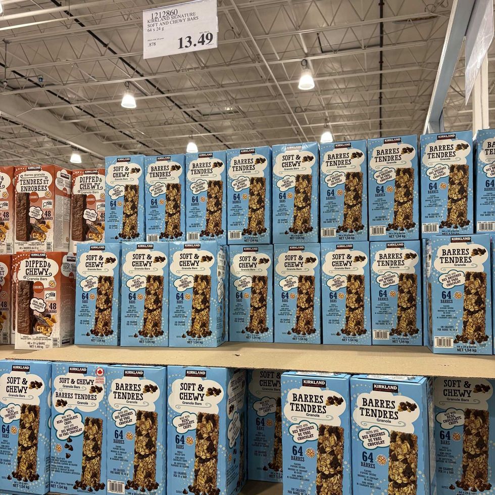 boxes of Kirkland Signature chocolate chip granola bars at costco