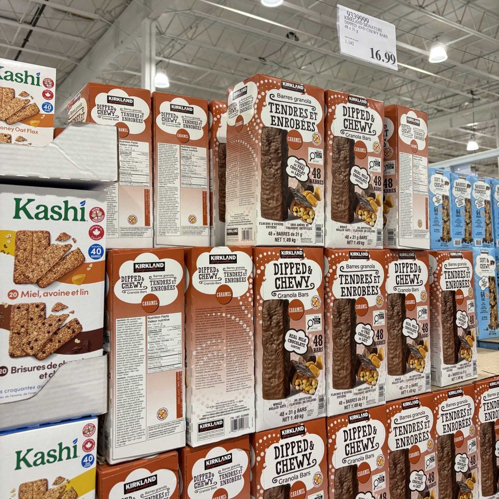 boxes of Kirkland Signature chocolate-covered granola bars at costco