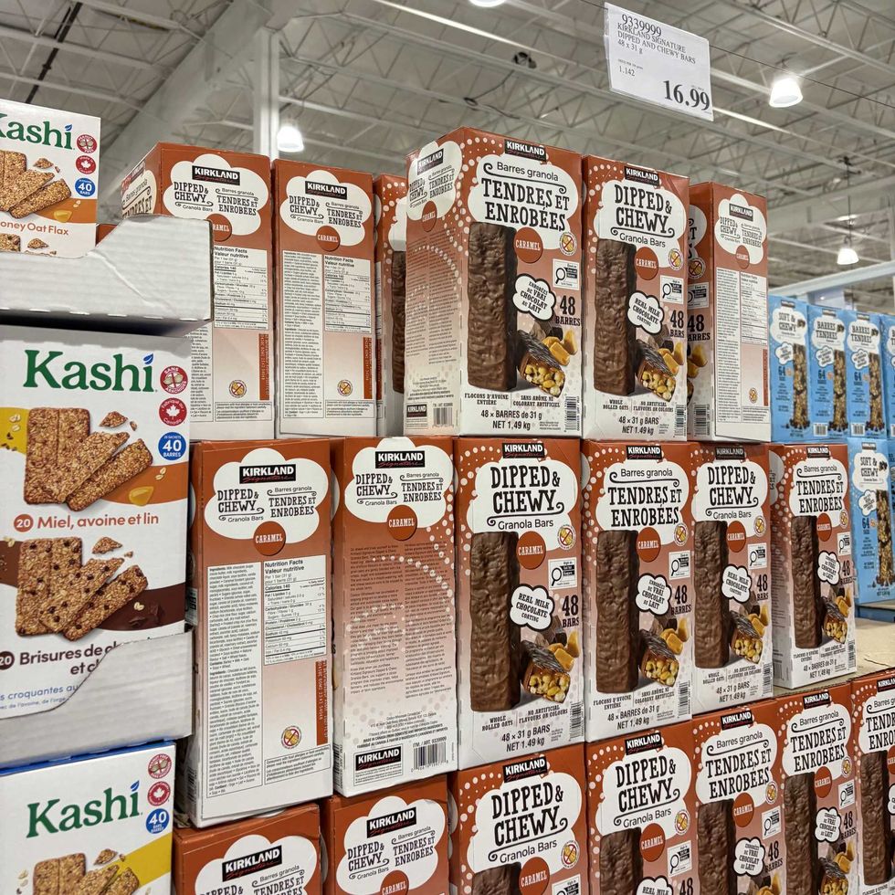 boxes of Kirkland Signature chocolate-dipped granola bars at costco