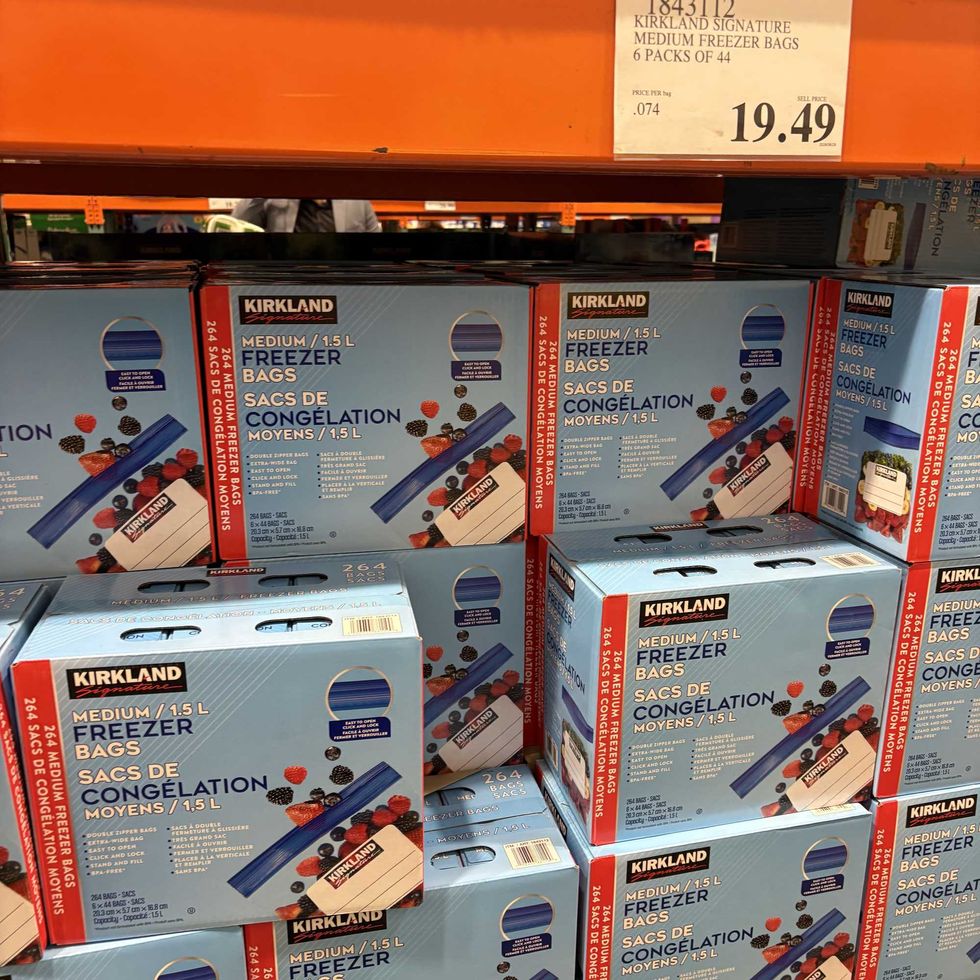 boxes of Kirkland Signature freezer bags at Costco