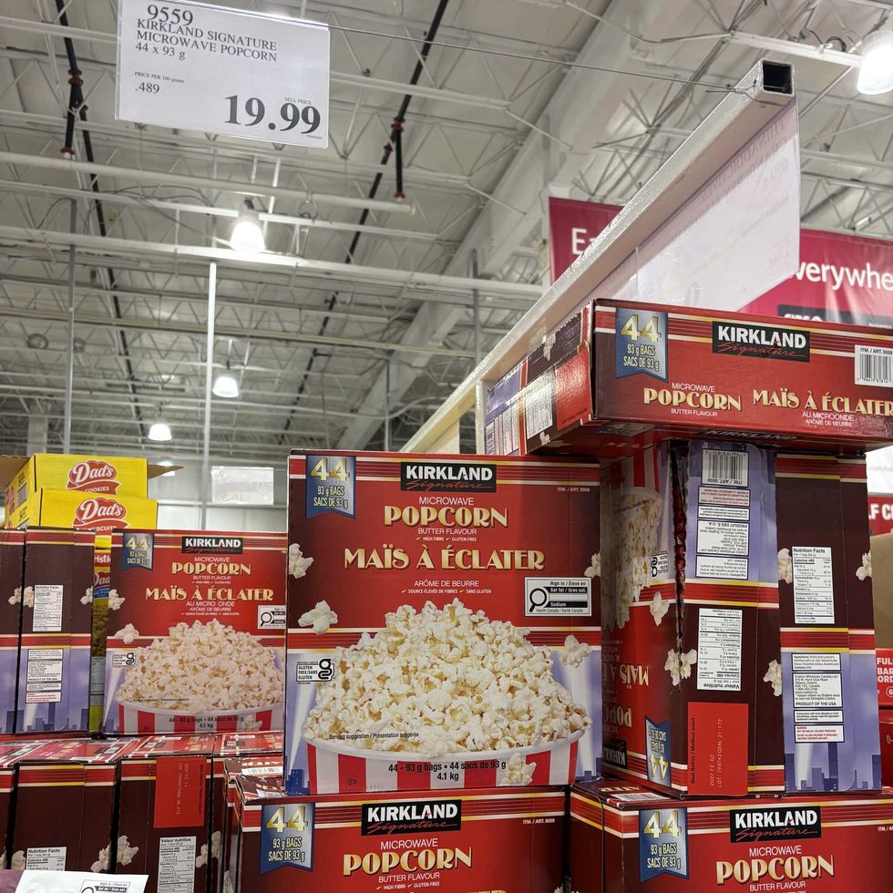 boxes of Kirkland Signature microwave popcorn at costco