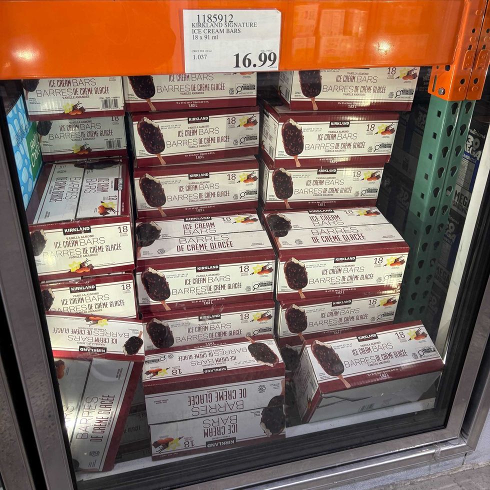 boxes of Kirkland Signature vanilla almond ice cream bars at costco