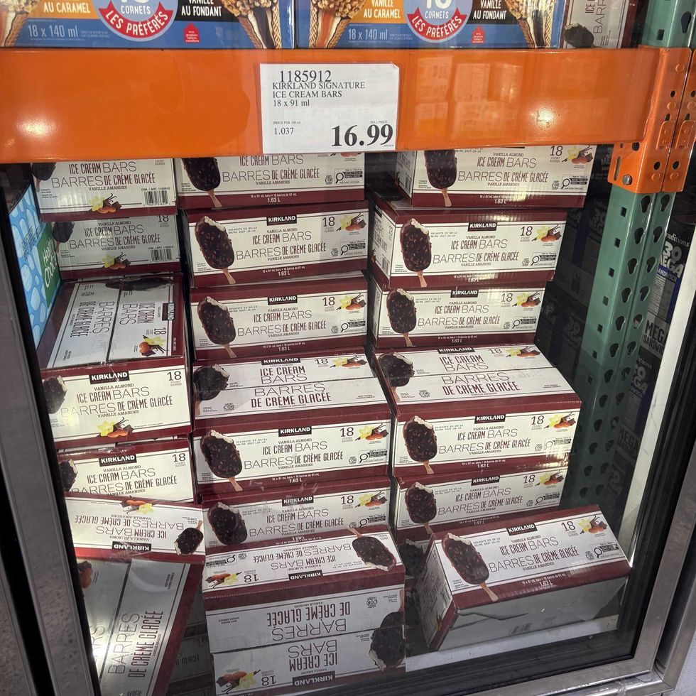 boxes of Kirkland Signature vanilla almond ice cream bars at costco