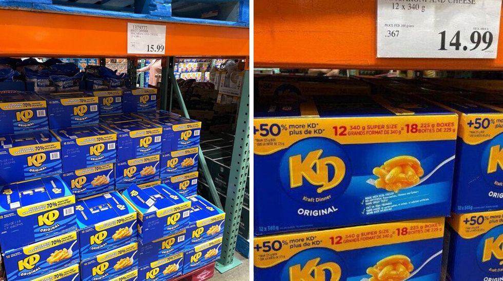 boxes of kraft dinner at costco in 2025 and 2023