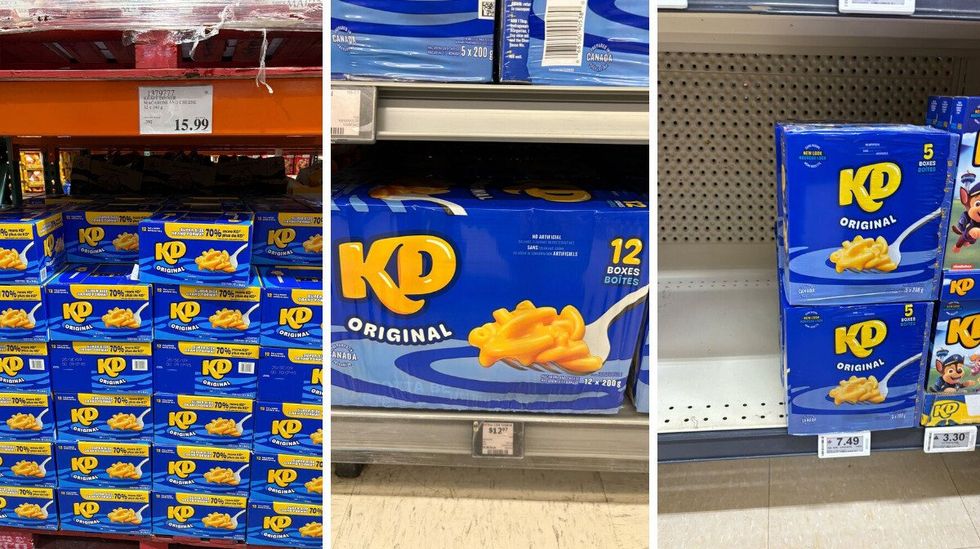 boxes of kraft dinner at costco, walmart and loblaws
