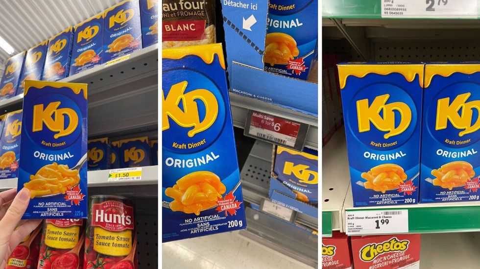boxes of kraft dinner at dollarama, walmart and sobeys