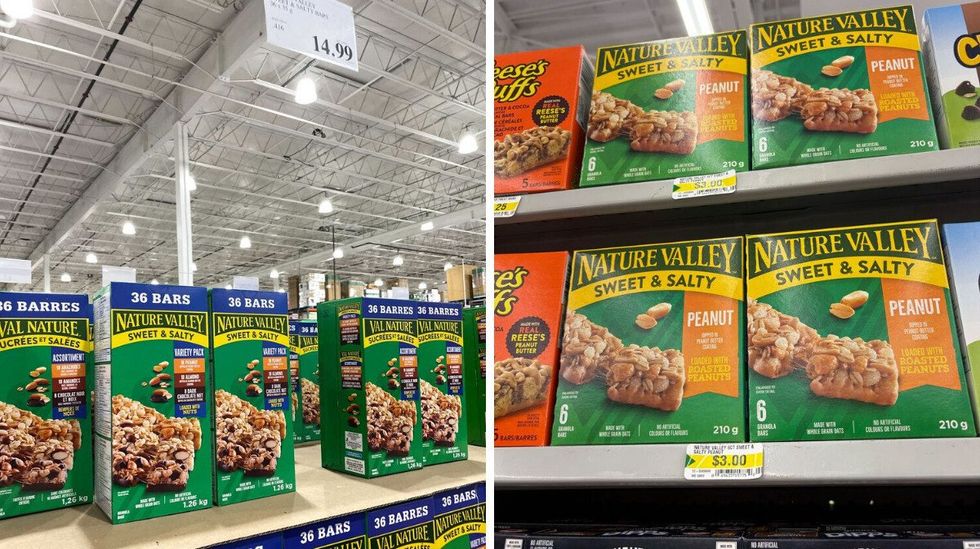 boxes of nature valley sweet and salty granola bars at costco and dollarama