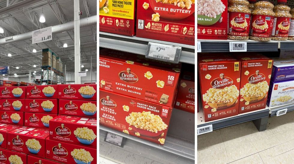 boxes of orville redenbacher microwave popcorn at costco, walmart and loblaws