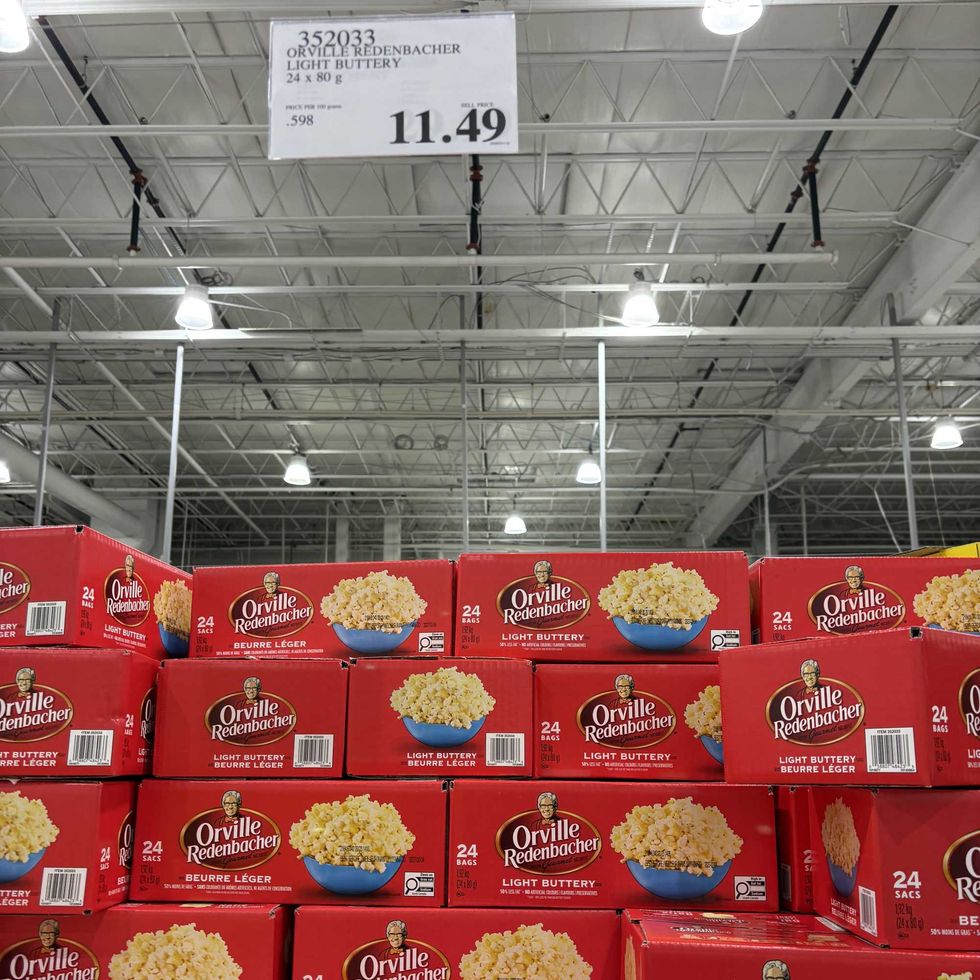 boxes of Orville Redenbacher microwave popcorn at costco