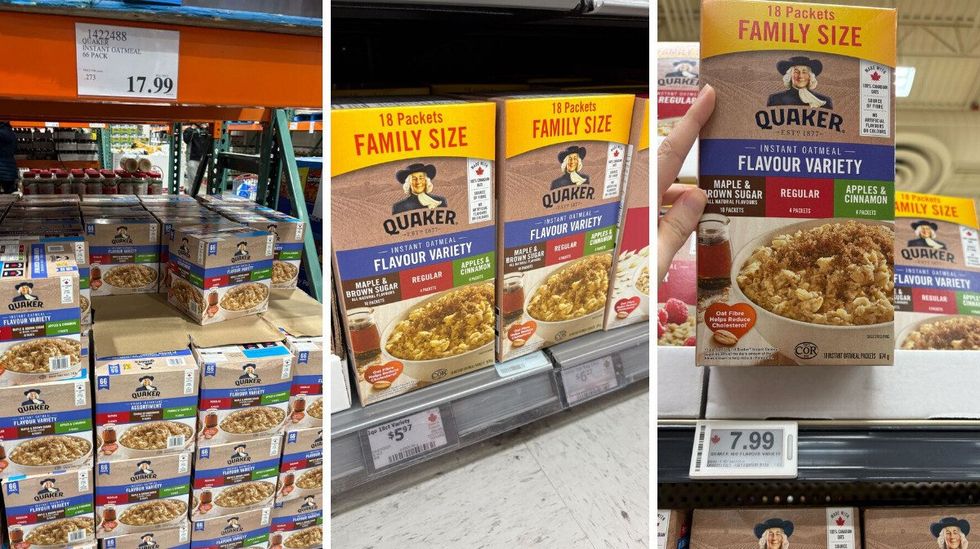 boxes of quaker instant oatmeal at costco, walmart and loblaws