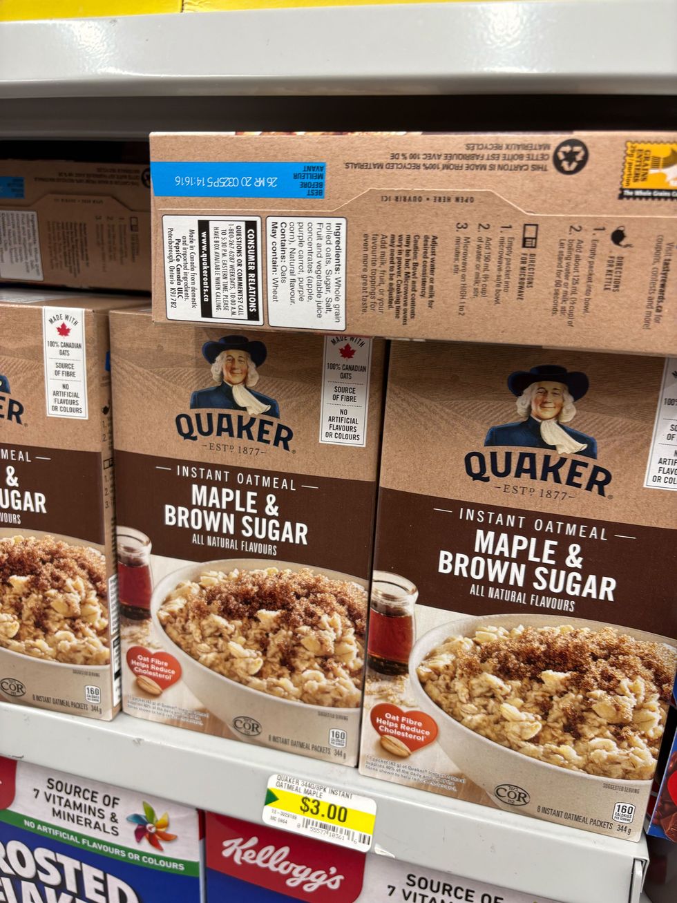 boxes of quaker instant oatmeal at dollarama