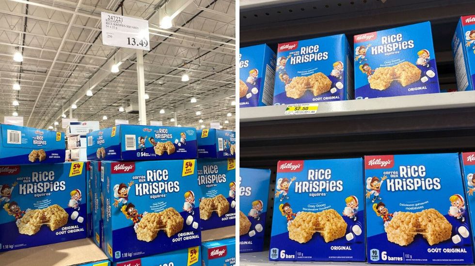 boxes of rice krispies squares at costco and dollarama