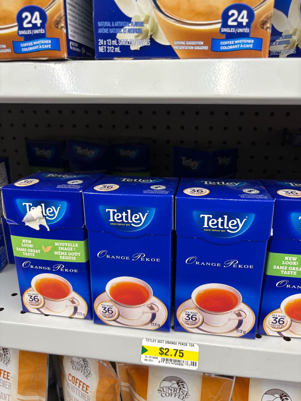 boxes of tetley orange pekoe tea at dollarama