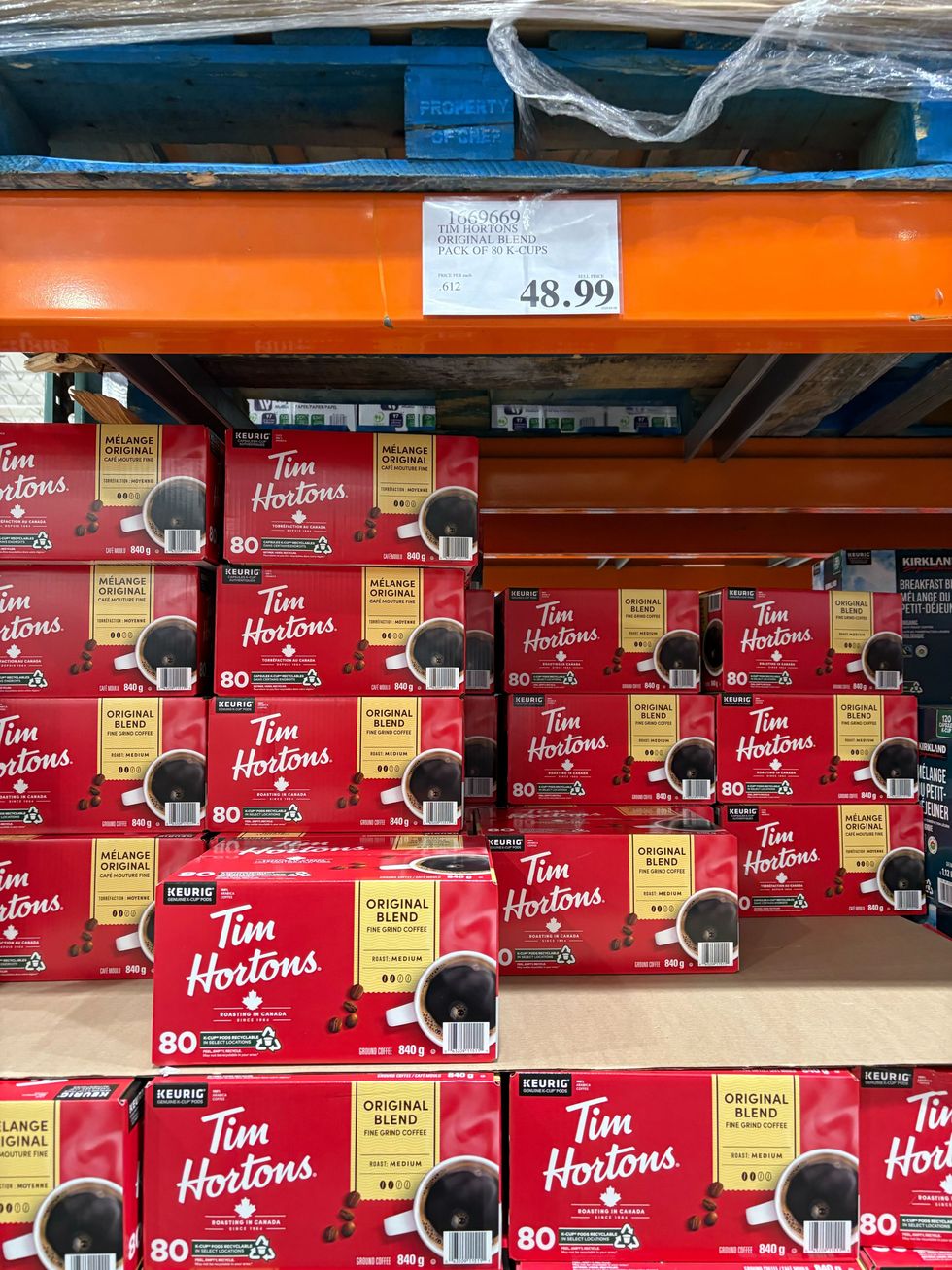 boxes of tim hortons k-cup coffee at costco
