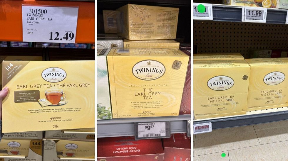 boxes of twinings earl grey tea at costco, walmart and loblaws