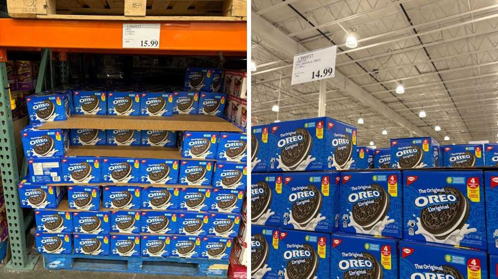 boxes of \u200bOreos at Costco. Right: boxes of Oreos at Costco in 2025.