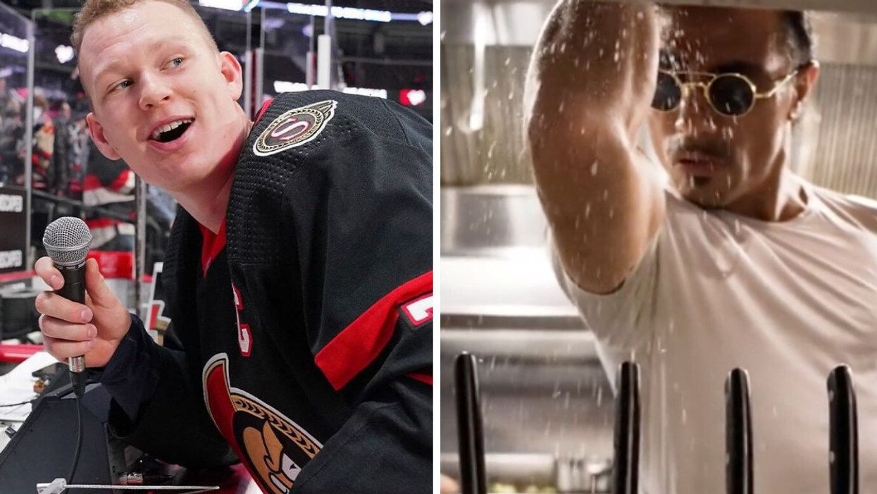Brady Tkachuk of the Ottawa Senators. Right: Nusret Gokce aka Salt Bae.