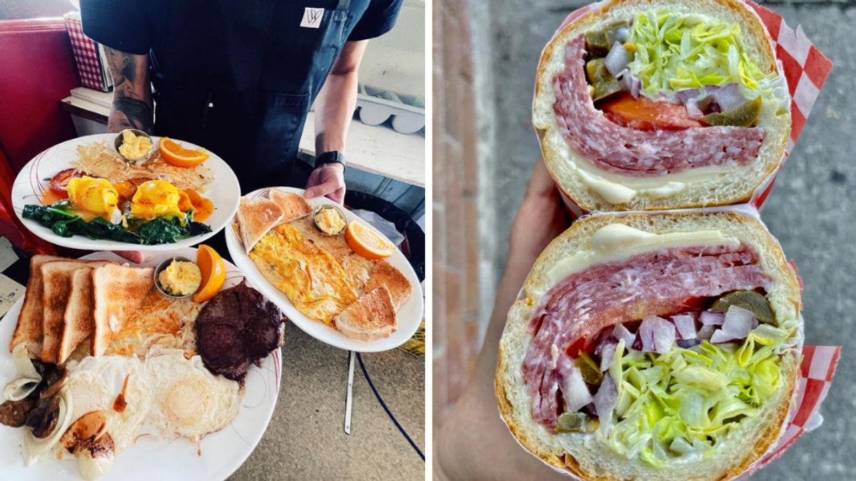 Breakfast at The Northern Cafe & Grill. Right: A wrap from Grandma Loves You.