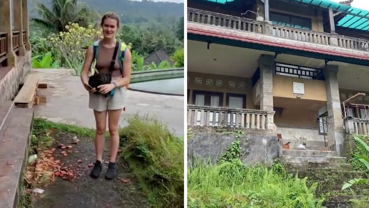 Bree Robertson. Left: The shattered windows of an Airbnb in Bali