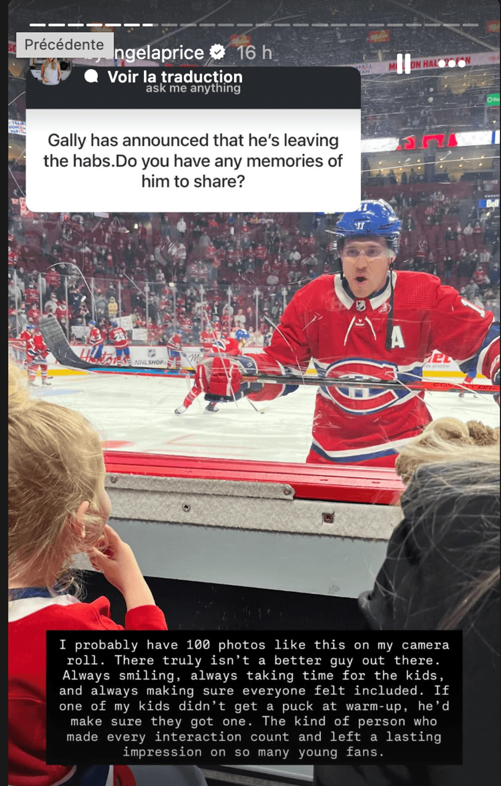 Brendan Gallagher devant la fille de Carey et Angela Price.
