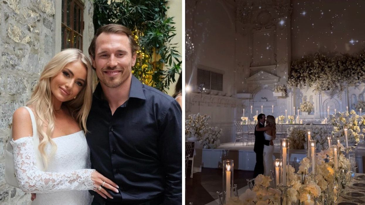 Brendan Gallagher et Emma Fortin. Droite : Brendan Gallagher et Emma Fortin à leur mariage.