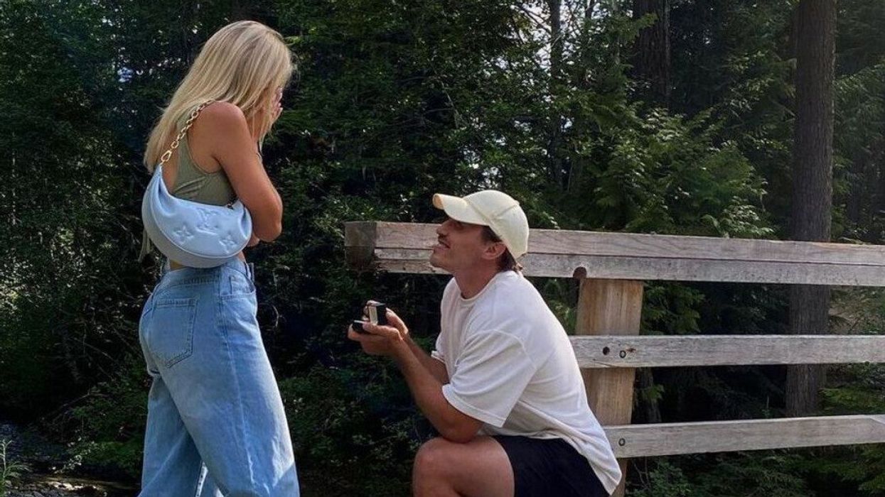 Brendan Gallagher proposing to his girlfriend Emma Fortin.