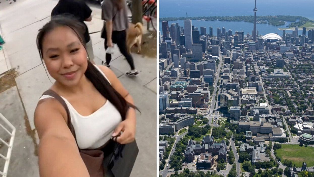 Bridgette Vong on TikTok. Right: An aerial view of Toronto.