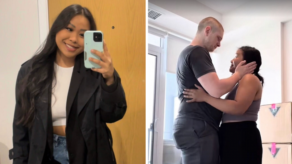 Bridgette Vong. Right; Bridgette Vong and her partner saying goodbye.